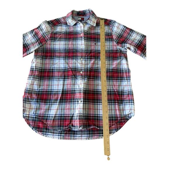 Tommy Hilfiger Shirt Womens L (10) Red White Blue Plaid Cotton Button Up Classic - Picture 8 of 9
